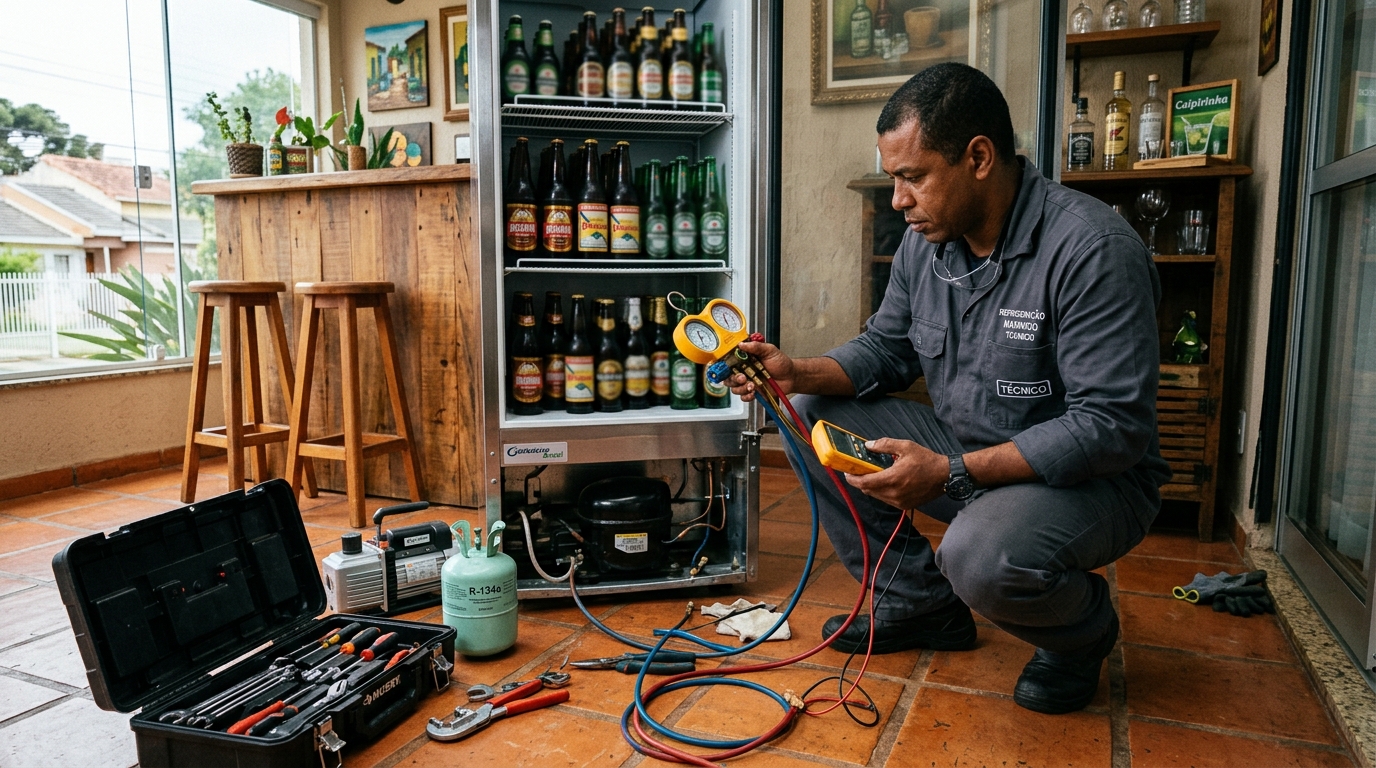 Técnico realizando manutenção de motor de cervejeira em Montes Claros‑MG