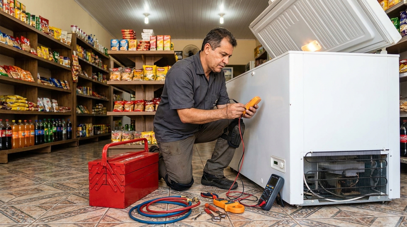 Recarga de gás refrigerante em freezer em atendimento em Montes Claros‑MG