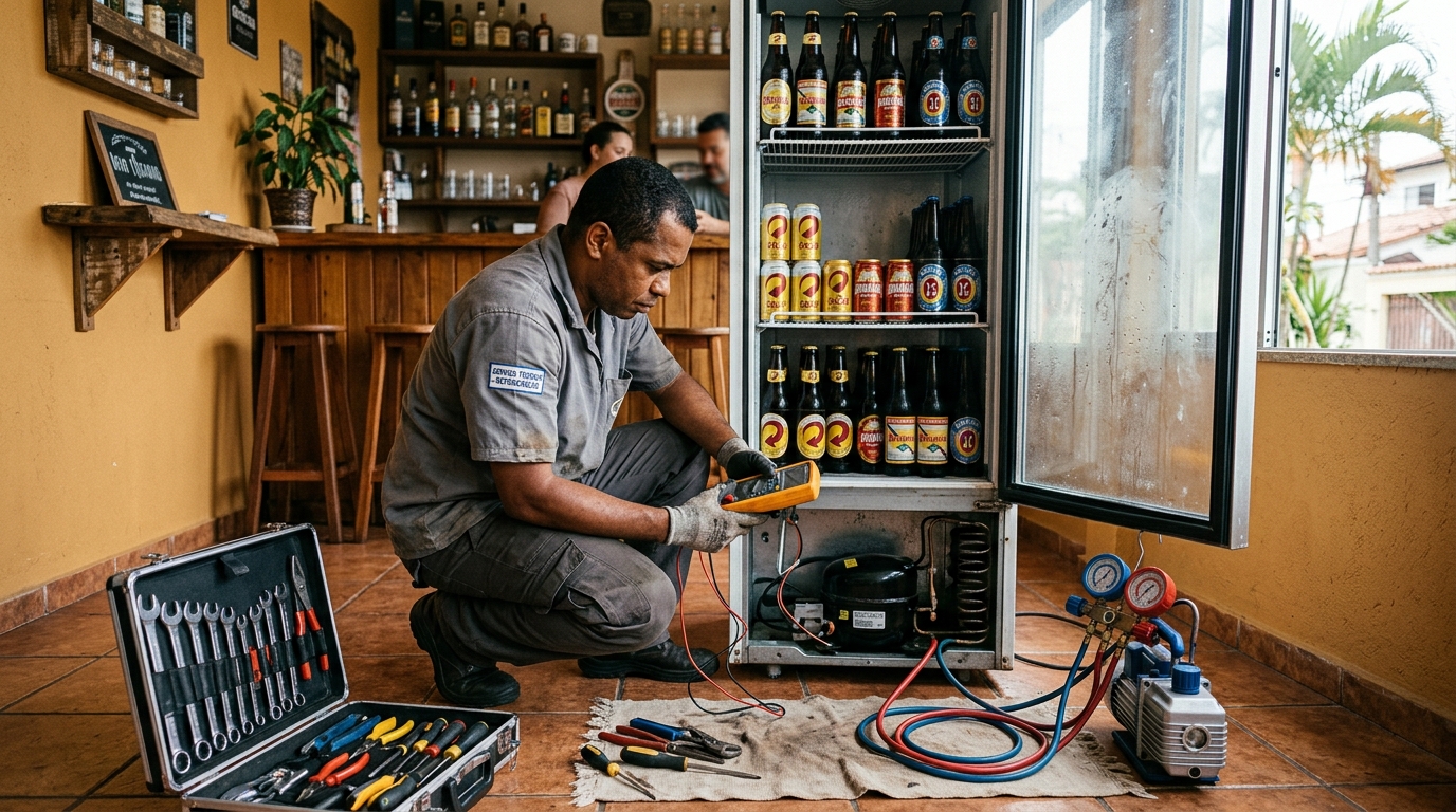 Troca de termostato de cervejeira em atendimento técnico em Montes Claros‑MG